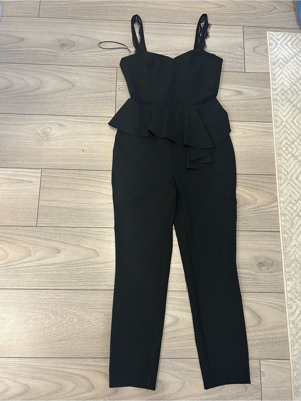 Parker Black Lace-Strap Peplum Jumpsuit